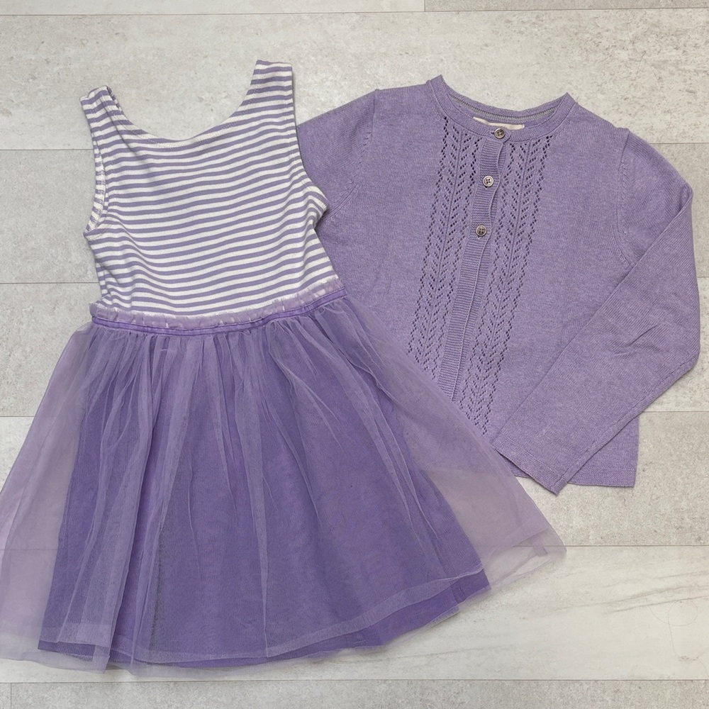 Mini Boden Purple Knit dress and cardigan